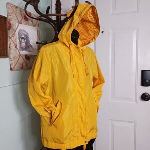 Cavalini lightweight hooded jacket Bright Yellow & blk Polka dot Womens Sz MED